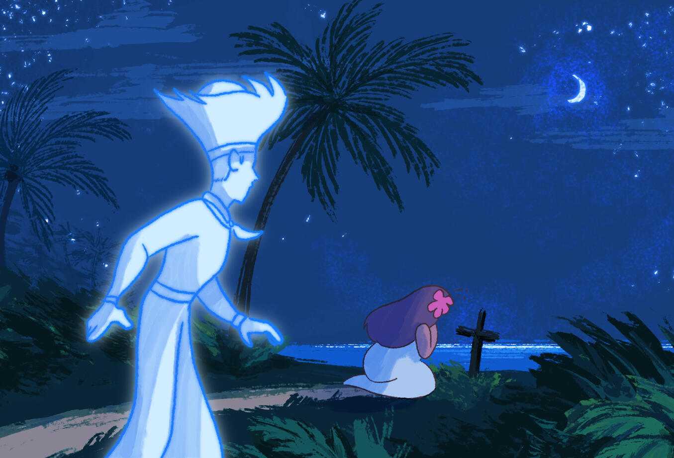 Coquà Serenade (2018) A man sings to his loved one from the afterlife through the night time songs of the Coqui frogs. (TVPaint, 2D Animation)